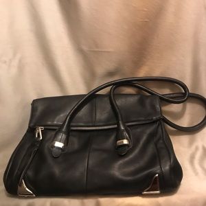 B. Makowsky Black Soft Pebble Grain Leather Business Tote Bag